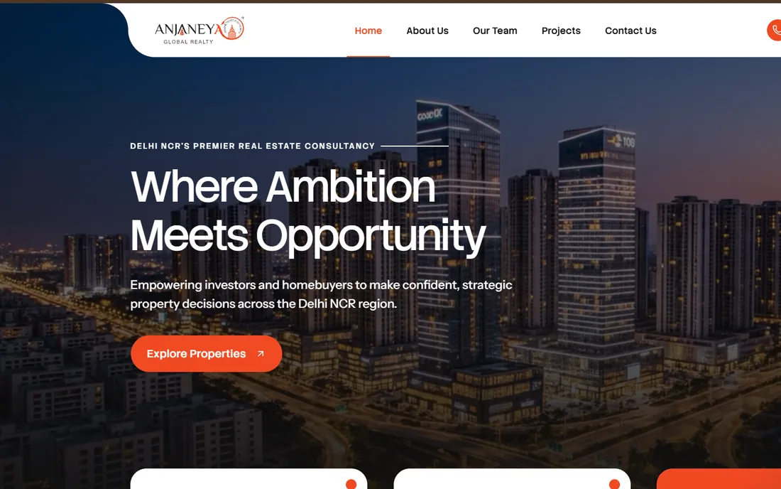 Screenshot of the Anjaneya Global Realty homepage